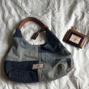 True Religion Blue Patchwork Denim Bag with Wallet